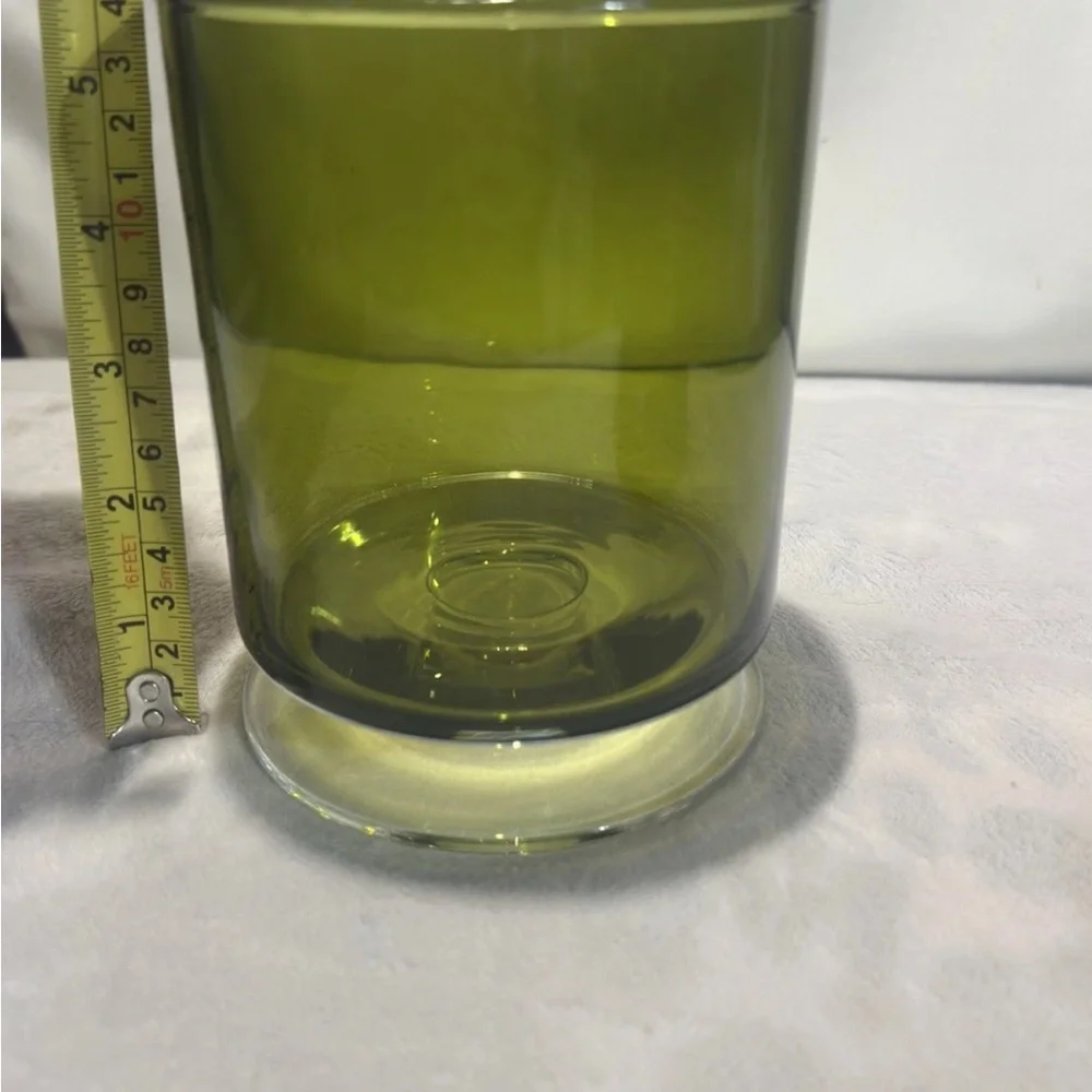 Crate&Barrel London Mini Hurricane Candle Holder Olive Green Glass Pedestal 5.5T - Picture 9 of 13